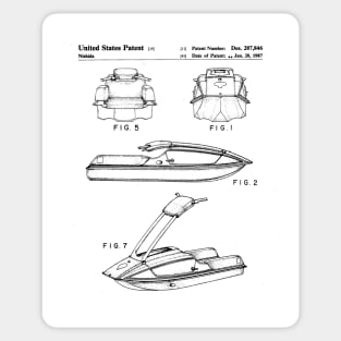 Jet Ski Patent - Watersports Lake Beach House Art - White Sticker